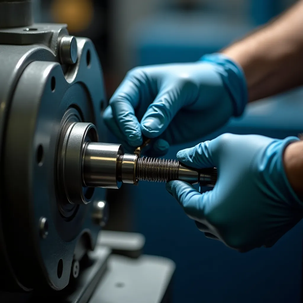 Tecnico che verifica lo scorrimento di una spazzola nel portaspazzole di un motore elettrico